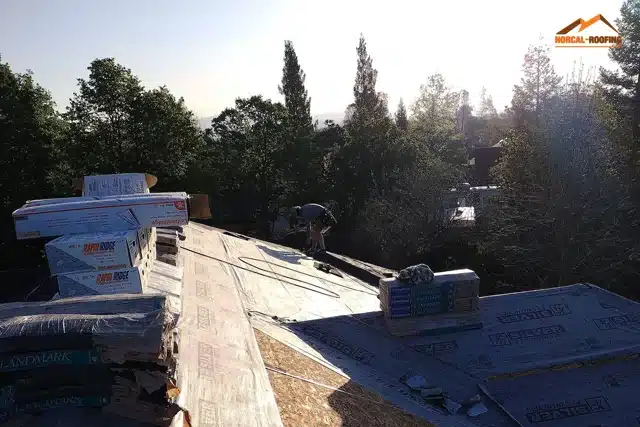 Norcal Roofing man working on a roof